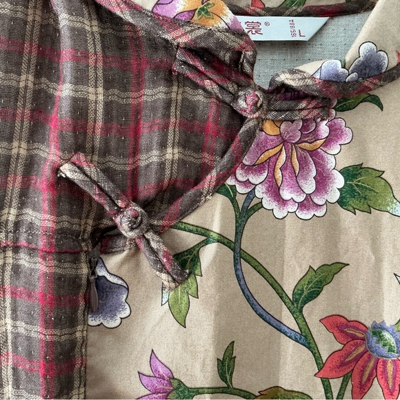 Vintage Dress Womens Mixed Plaid Floral Print Maxi Prairie Folk Eclectic Country - Picture 4 of 13